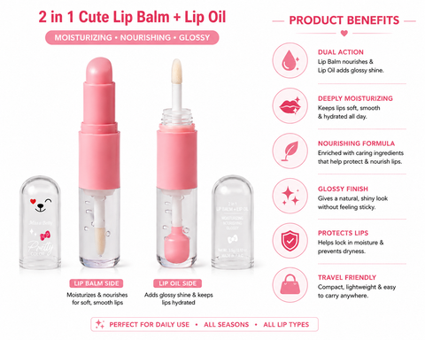 2 in 1 cute lip Balm +lip Oil