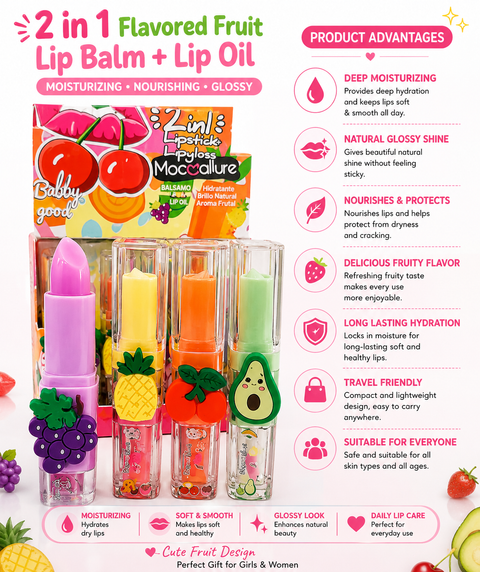 2 in 1 flavored fruit lip balm plus lip oil